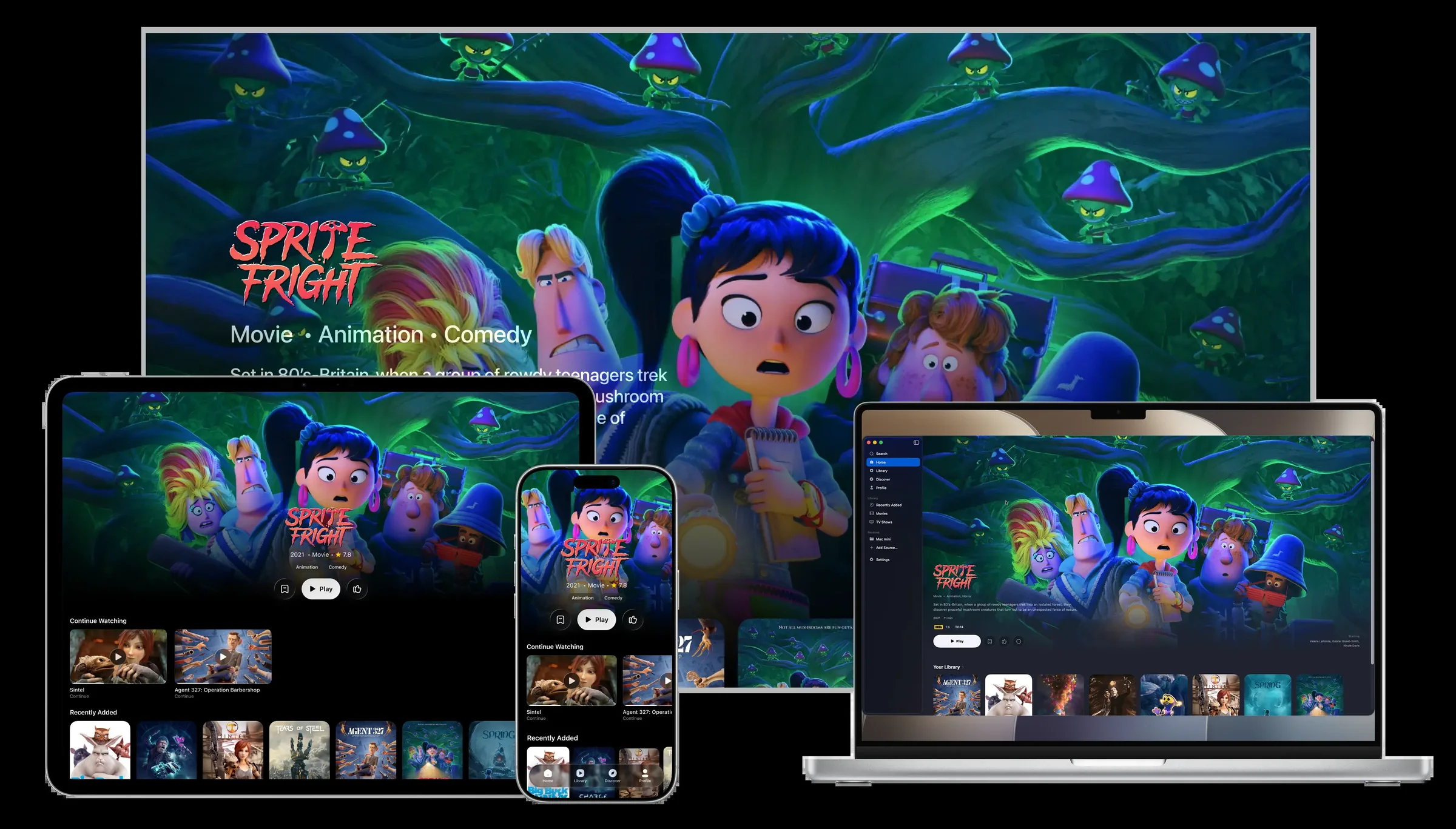 Watchly across Apple TV, iPhone, Mac, and Vision