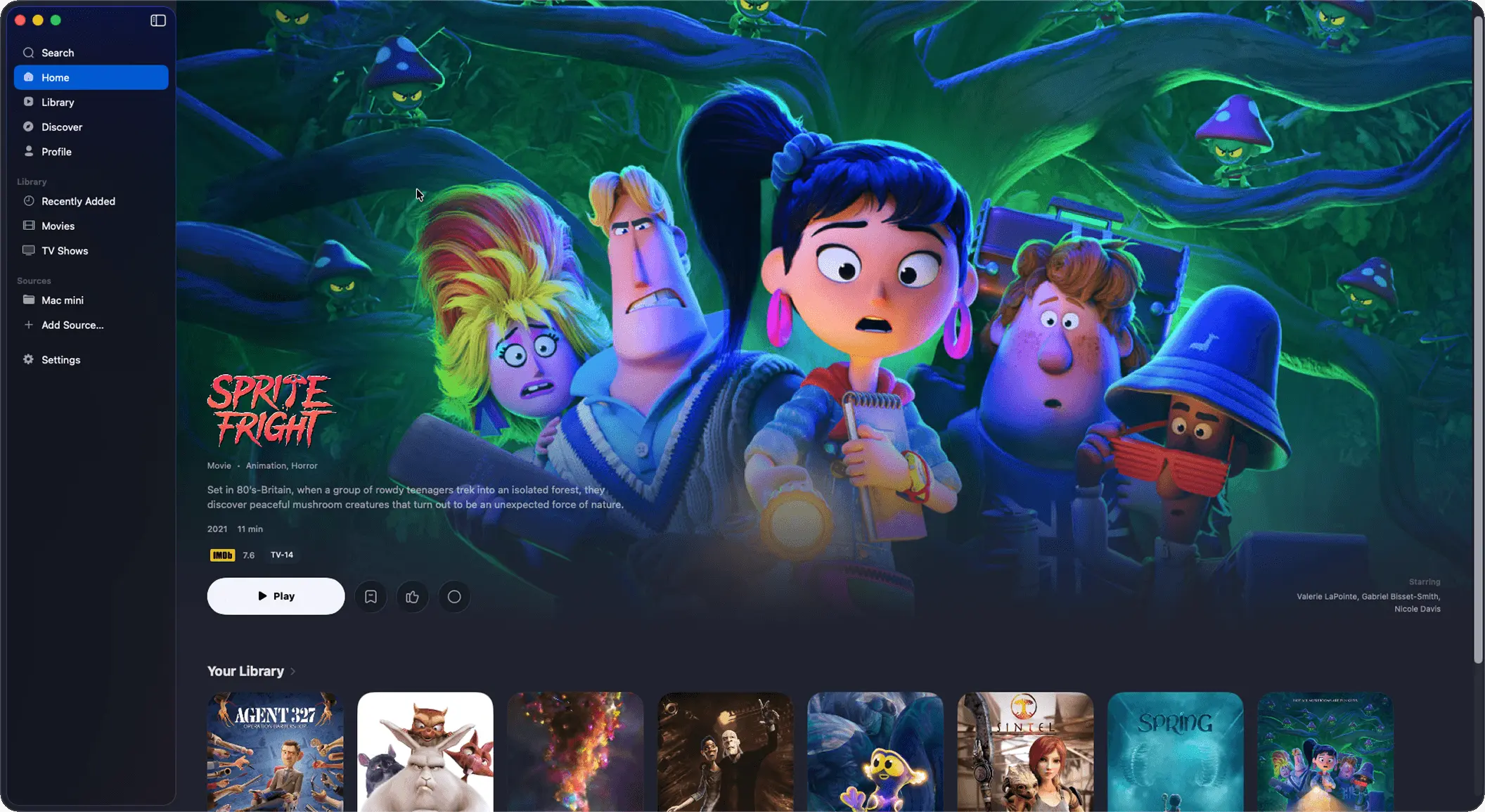 Watchly Home on Mac — featured titles and shelves